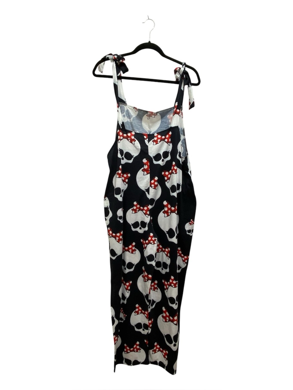 Skull Print Tie-Strap Overall Romper Black, White & Red